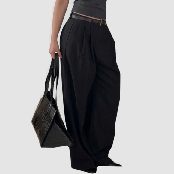 Cider Pants - High-Waist Wide Leg Black Trousers - Sleek Women's Pants